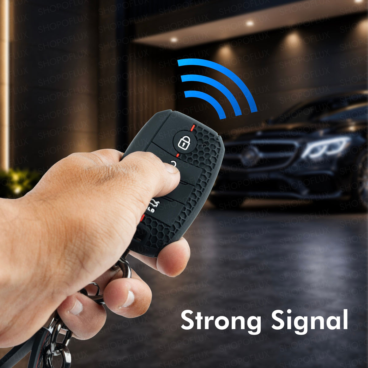 SHOPOFLUX Silicone Key Cover Compatible with Kia Seltos | Sonet | Carens 4 Button Smart Key (Silicone Black)