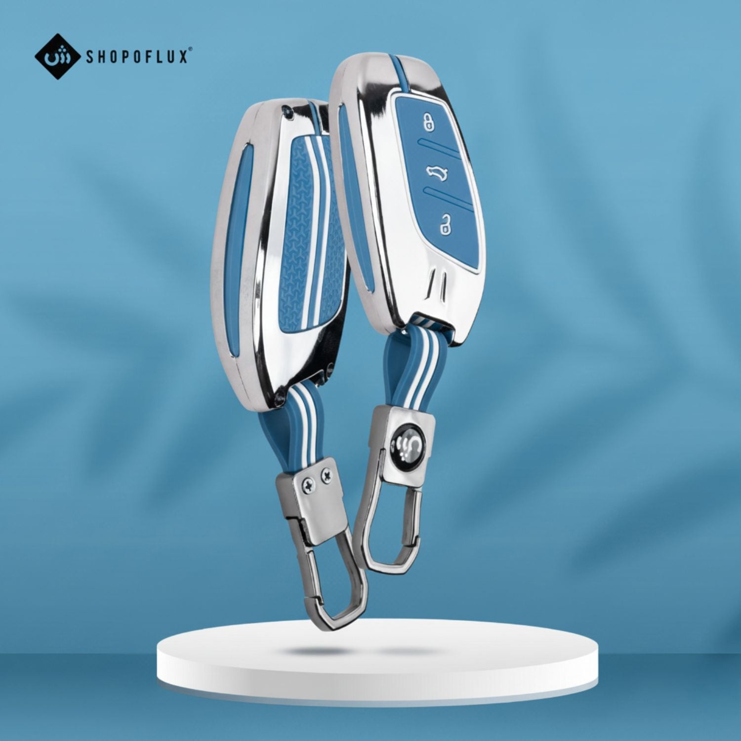 SHOPOFLUX Metal Key Cover Compatible with MG ZS EV Electric | Astor 3 Button Smart Key (Metal Silicone Blue) Shopoflux