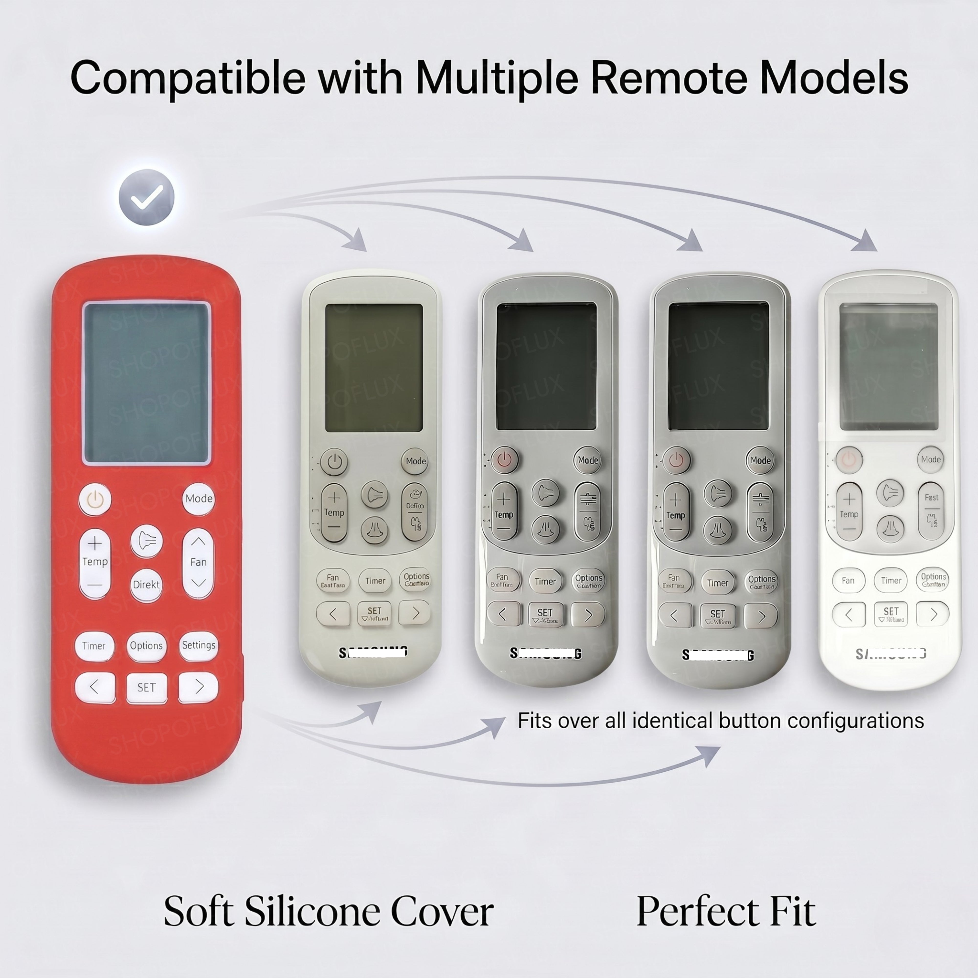 SHOPOFLUX Silicone AC Remote Cover Compatible with Samsung AC Remote Full Wrap Protective Case with Lanyard [Remote NOT Included] (Red)