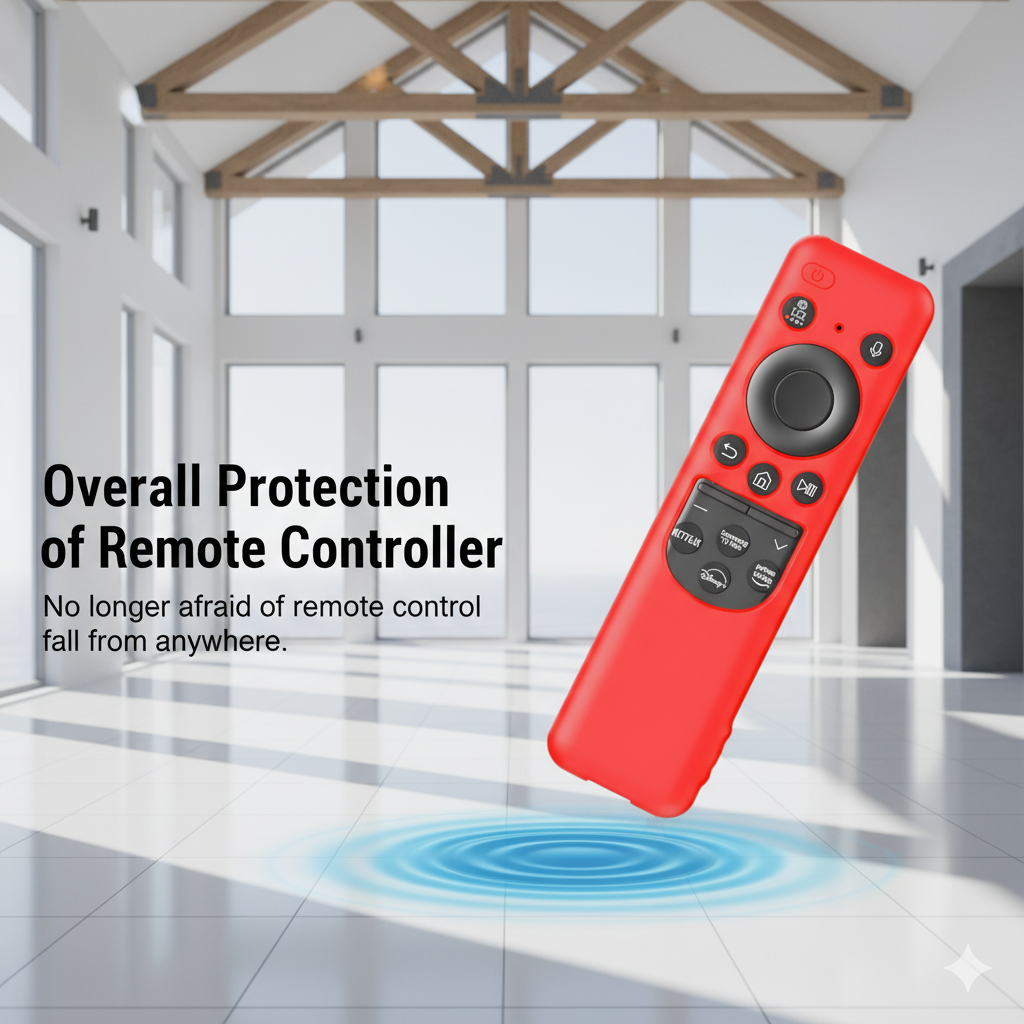 SHOPOFLUX Silicone TV Remote Cover Compatible with Samsung Smart TV - Protective Open Key Case with Lanyard (Red) Shopoflux