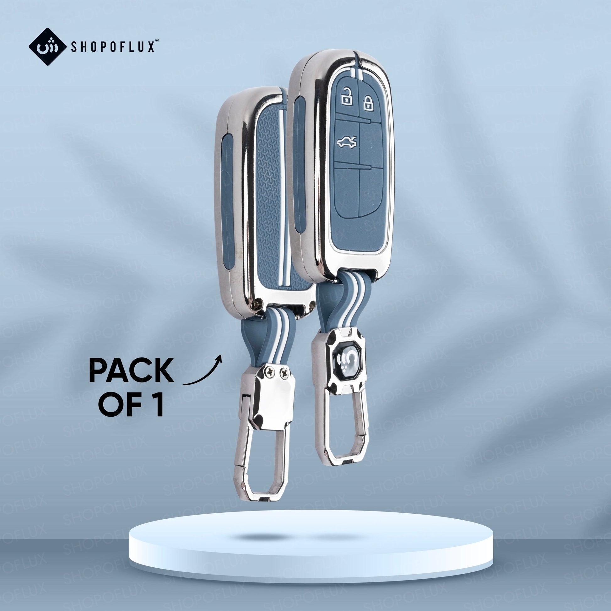 SHOPOFLUX Metal Key Cover Compatible for Jeep Meridian, Compass, Trailhawk, 3 Button Smart Key (Metal Silicone Blue) Shopoflux