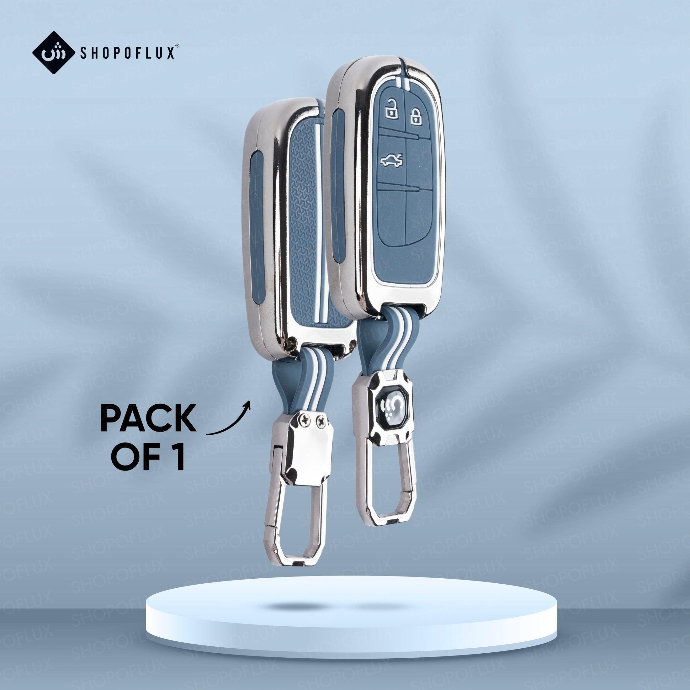 SHOPOFLUX Metal Key Cover Compatible for Jeep Meridian, Compass, Trailhawk, 3 Button Smart Key (Metal Silicone Blue) Shopoflux