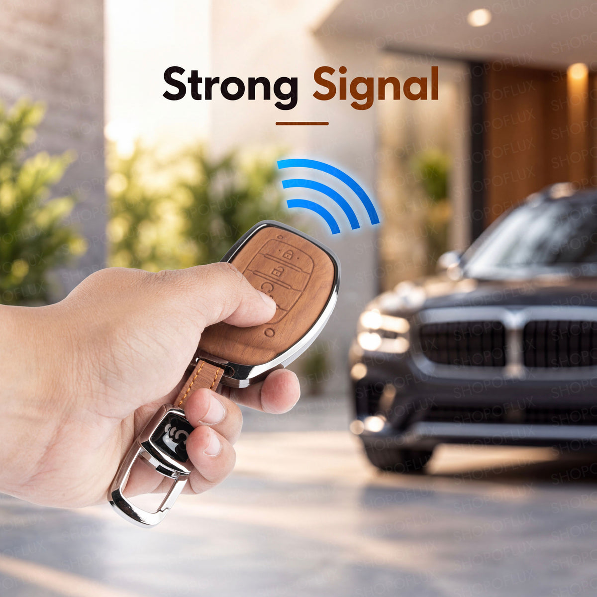 SHOPOFLUX Key Cover Compatible with Hyundai Alcazar and Creta ev Car 4 Button Smart Key (Leather Black Brown)