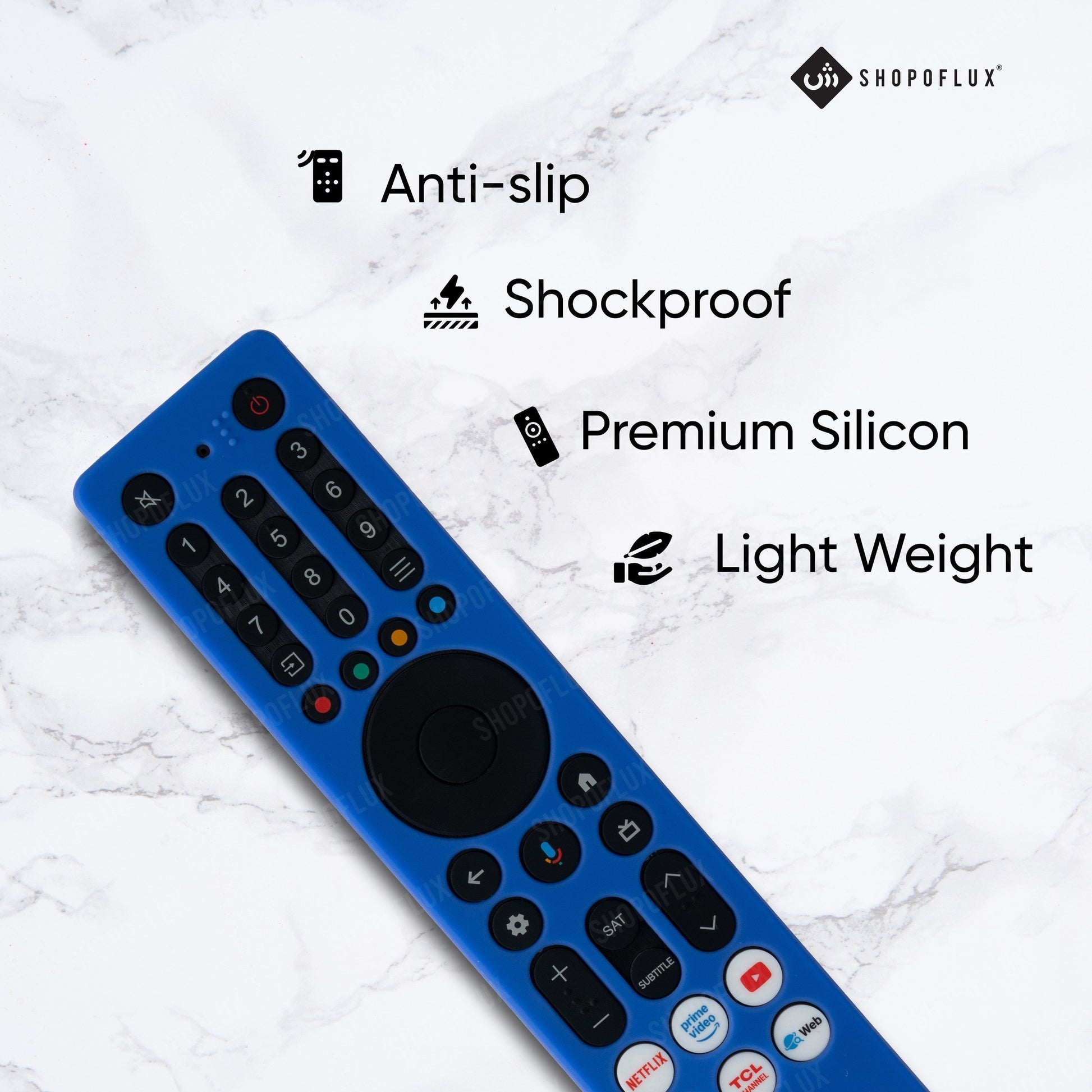 SHOPOFLUX Silicone TV Remote Cover Compatible with TCL Tv Remote RC833A 4K QLED Google TV Protective Case [Remote NOT Included] (Blue) Shopoflux