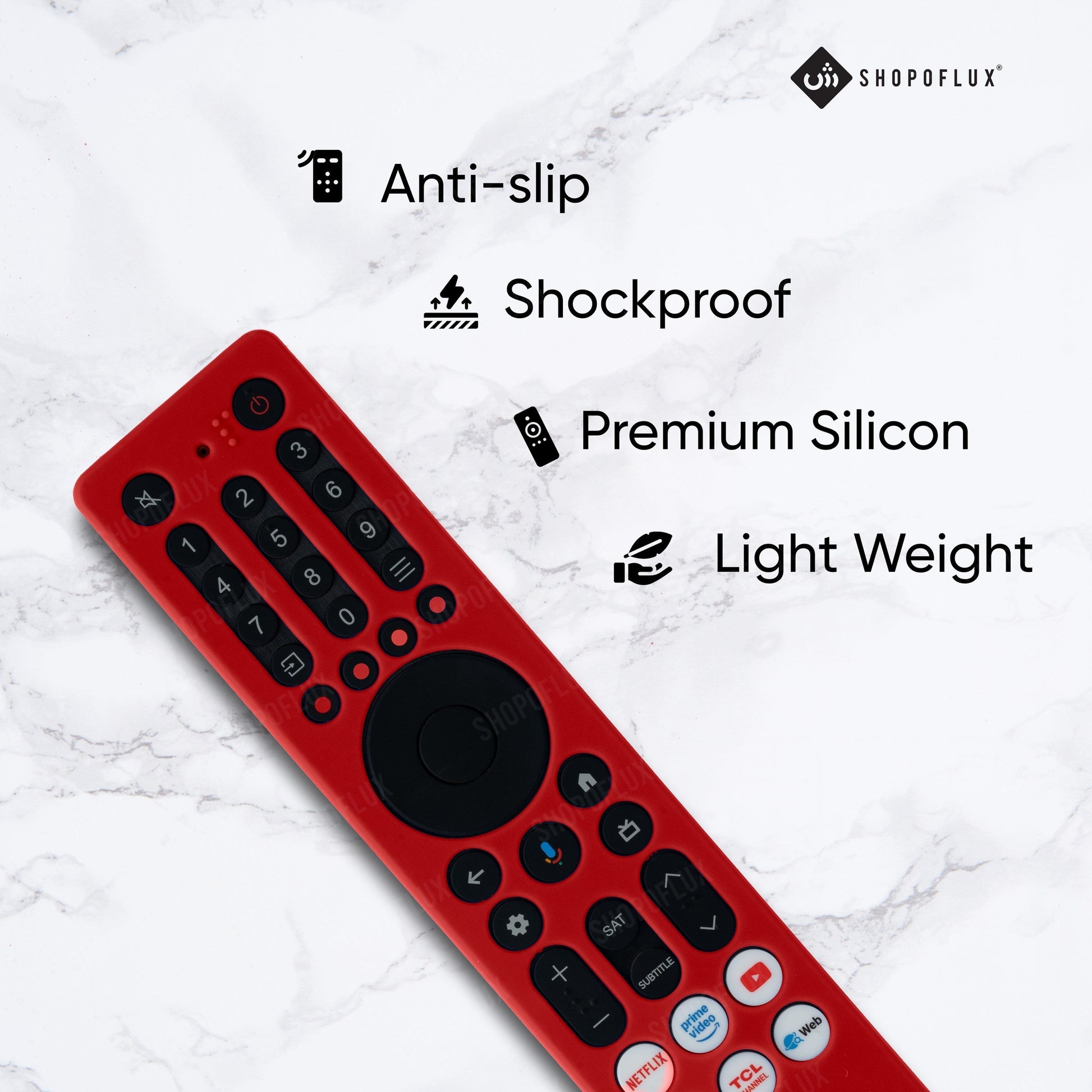SHOPOFLUX Silicone TV Remote Cover Compatible with TCL Tv Remote RC833A 4K QLED Google TV Protective Case [Remote NOT Included] (Red) Shopoflux