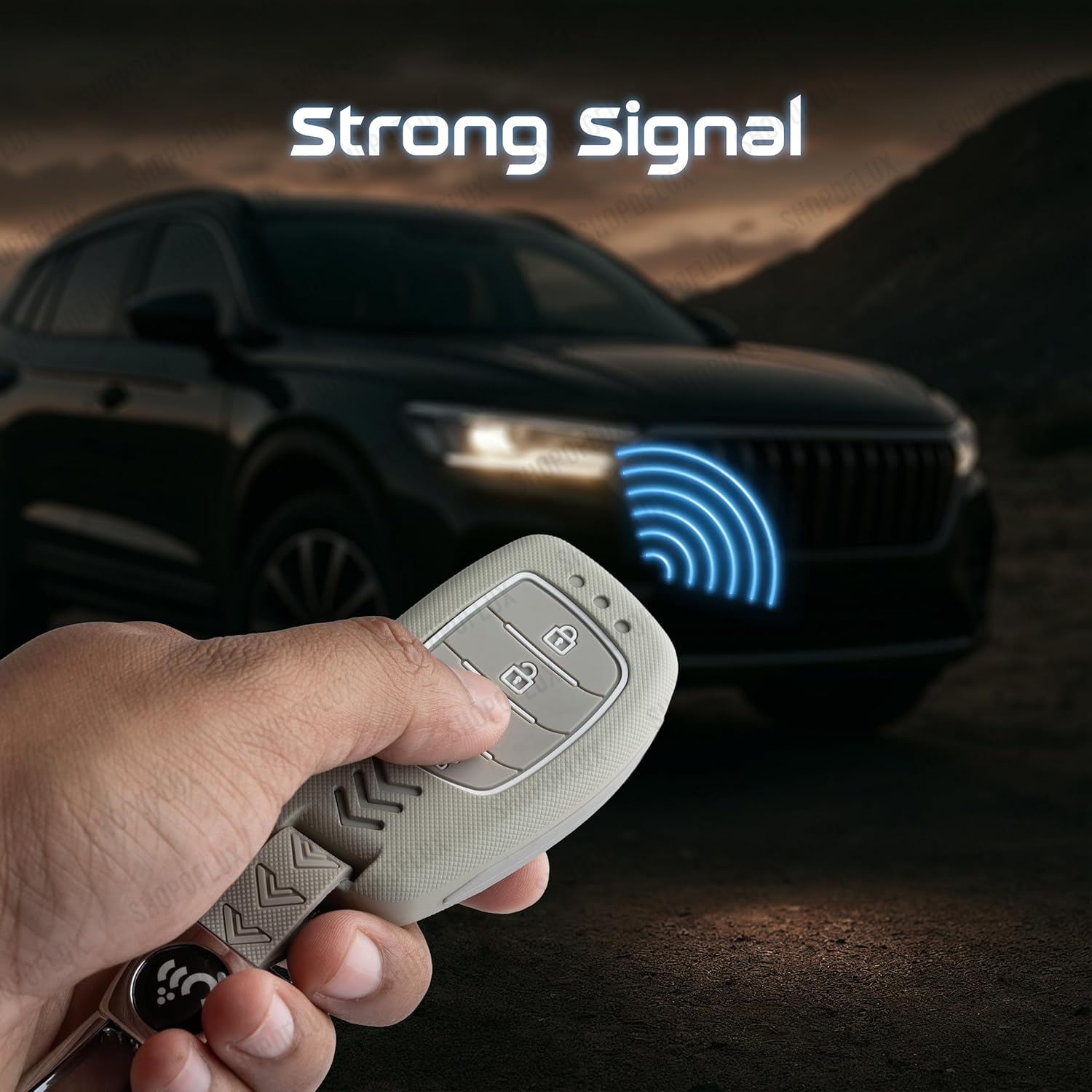 SHOPOFLUX Metal Key Cover Compatible with Hyundai Alcazar and Creta ev Car 4 Button Smart Key(Light Grey ABS) Shopoflux
