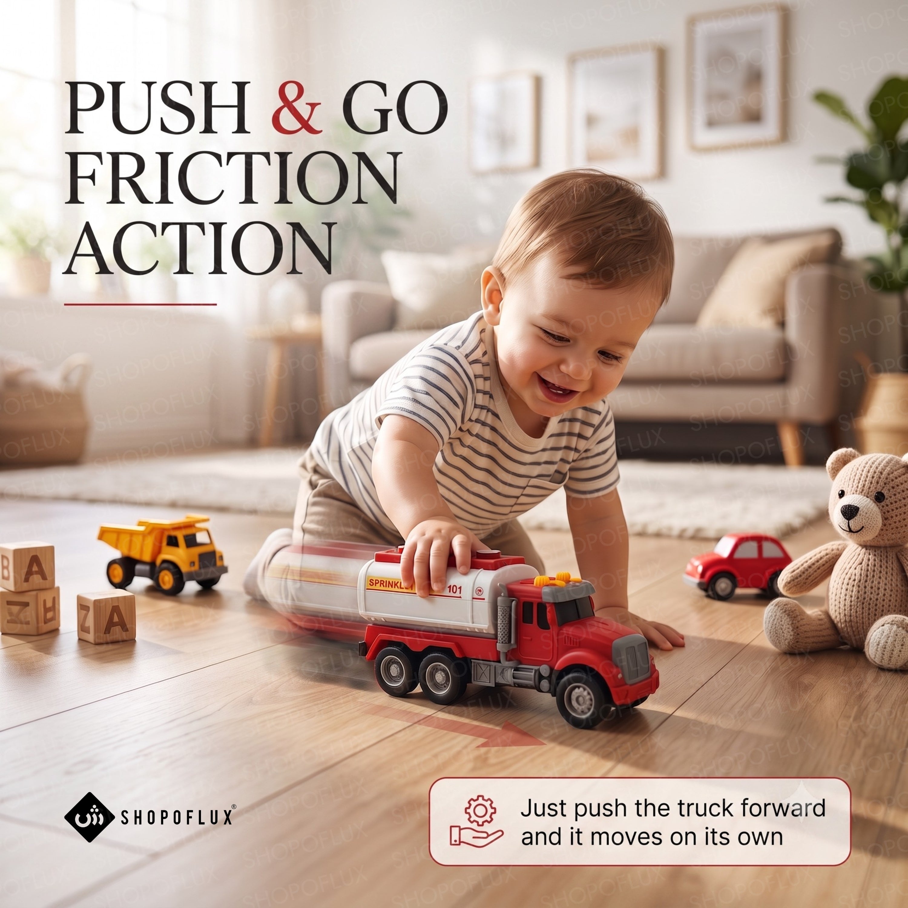 SHOPOFLUX Construction Tanker Truck Toy with Friction Powered Push and Go Truck Toys for Kids, Boys and Girls Aged 3+ Year
