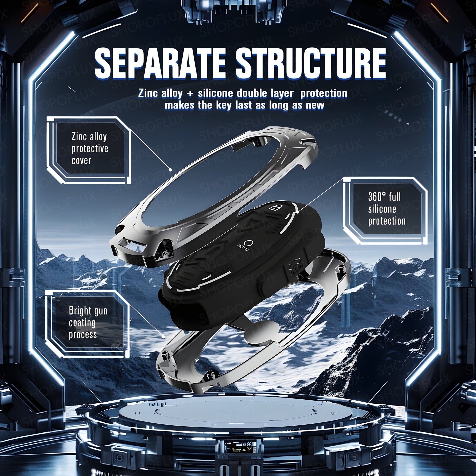 SHOPOFLUX Metal Key Cover Compatible with Hyundai Venue 4 Button Smart Key (Metal Black Silicone) Shopoflux