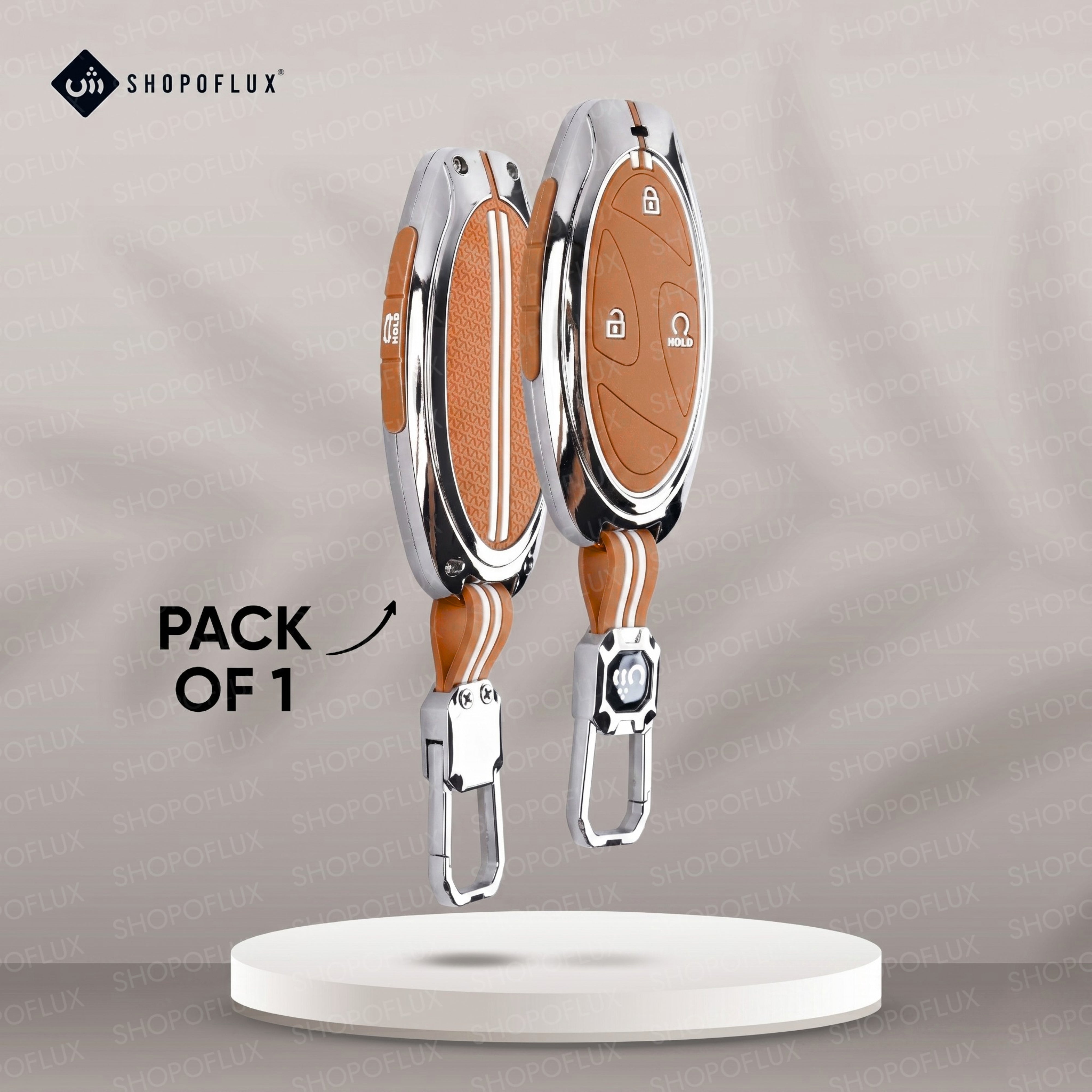 SHOPOFLUX Metal Key Cover Compatible with Hyundai Venue 4 Button Smart Key (Metal Silicone Brown)
