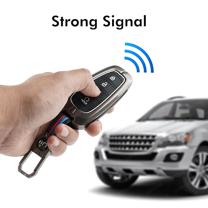SHOPOFLUX Metal Key Cover Compatible for Hyundai Tucson Car 4 button smart key
