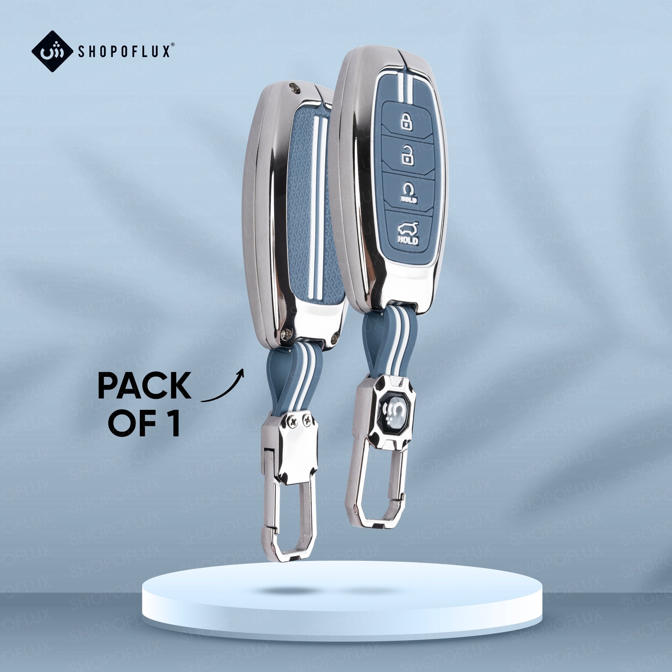 SHOPOFLUX Metal Key Cover Compatible with Hyundai Verna 2024 2023 | i20 Facelift N Line N8 Car 4 button smart key (Metal Silicone Blue) Shopoflux