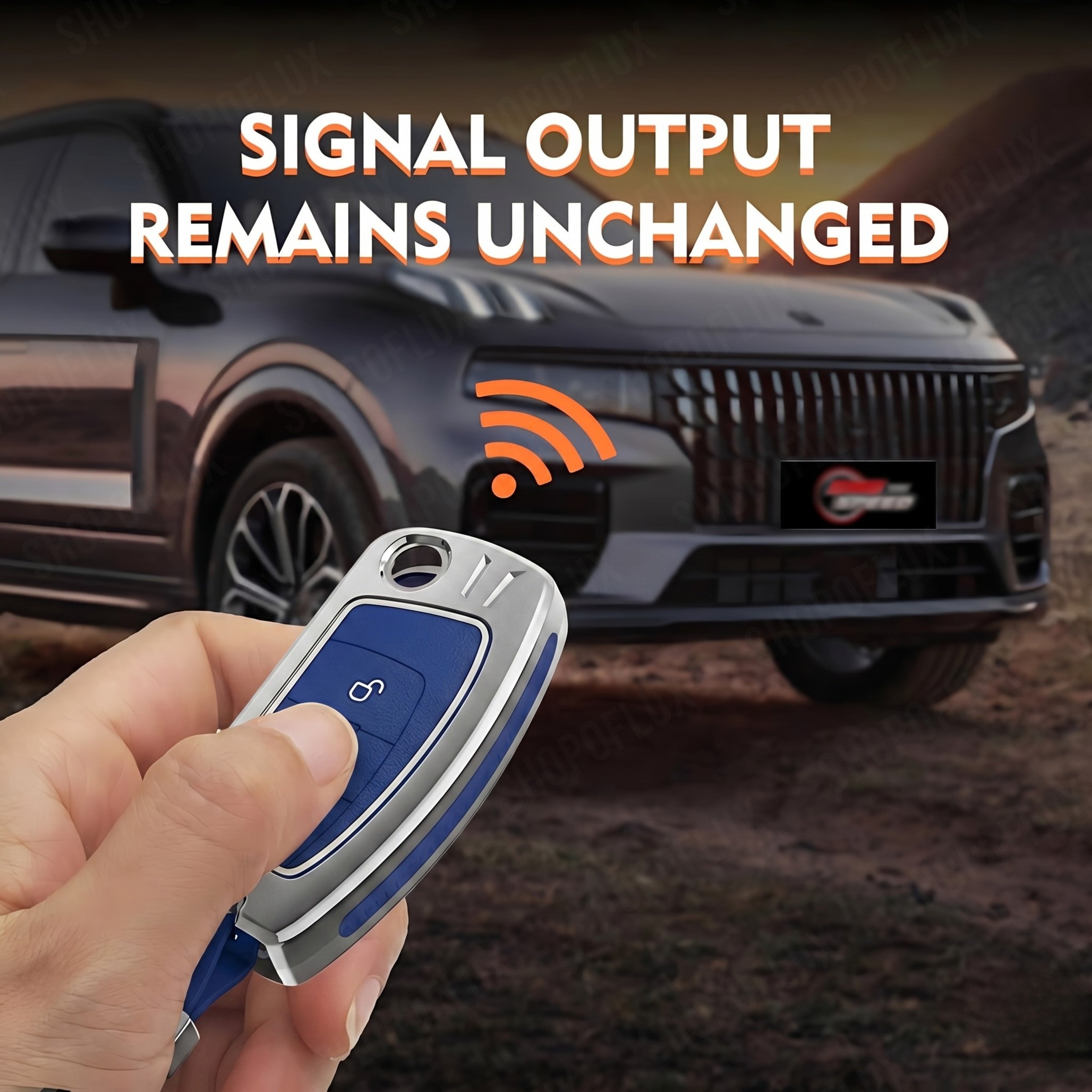 SHOPOFLUX Metal Key Cover Compatible for Ford Old Ecosport | Fiesta | Figo 3 Button Flip Key (Blue Silicone)
