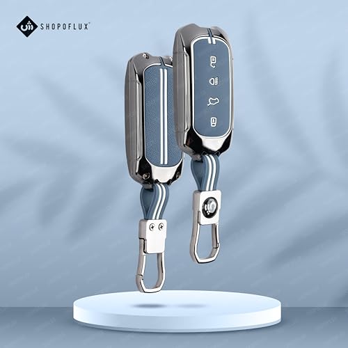 SHOPOFLUX Metal Key Cover Compatible for Tata Curvv | Curvv EV Electric 4 Button Smart Key (Metal Silicone Blue) Shopoflux