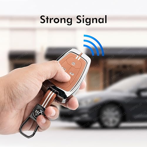 SHOPOFLUX Metal Key Cover Compatible with Tata Nexon | Harrier | Safari | Altroz | Tigor | EV | Punch | Tiago EV Electric 4 Button Smart Key Only (Brown Silicone) Shopoflux