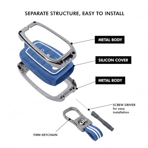 SHOPOFLUX Metal Key Cover Compatible with Baleno | Breeza | S Cross | Ciaz | Swift 2 Button Smart Key (Metal Blue Silicone) Shopoflux