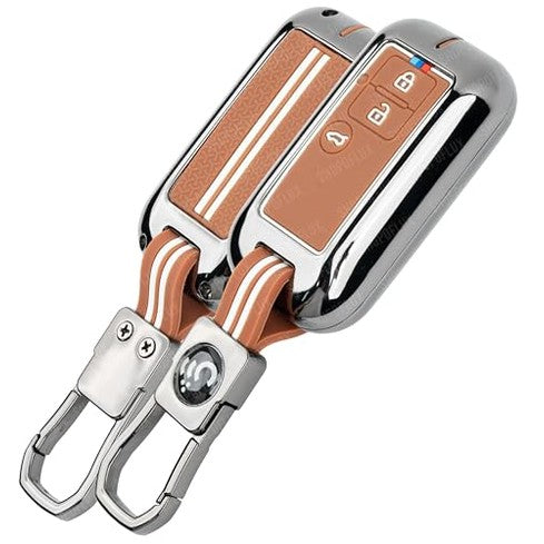 SHOPOFLUX Metal Key Cover Compatible with Suzuki Dzire | Ertiga 3 Button Smart Key (Pack 1) (Brown Silicone) Shopoflux
