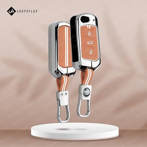 SHOPOFLUX Metal Key Cover Compatible with Mahindra Scorpio N | 3XO | XUV 300 | Marazzo | XUV 700 | XUV 400 ev | Bolero | Thar Roxx 3 Button Flip Key (Brown Silicone) Shopoflux