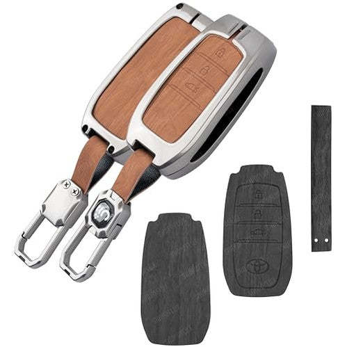 SHOPOFLUX Metal Key Cover Compatible with Toyota Fortuner | Fortuner Legender | Innova Hycross | Invicto 3 Button Smart Key - Black (Pack 1) Shopoflux