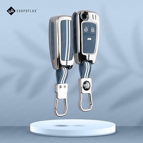SHOPOFLUX Metal Key Cover Compatible for Chevrolet Cruze | Beat | Avio | Spark 3 Button Flip Key Only (Metal Silicone Blue) Shopoflux