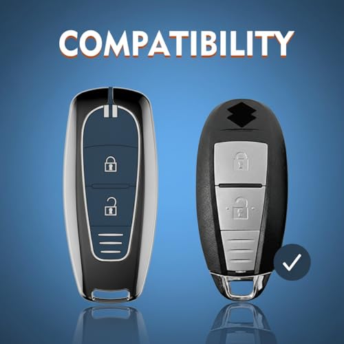 SHOPOFLUX Metal Key Cover Compatible with Baleno | Breeza | S Cross | Ciaz | Swift 2 Button Smart Key (Metal Blue Silicone) Shopoflux