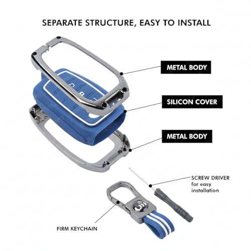 SHOPOFLUX Metal Key Cover Compatible for Tata Curvv | Curvv EV Electric 4 Button Smart Key (Metal Silicone Blue) Shopoflux