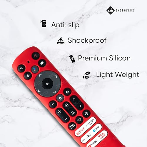 SHOPOFLUX Silicone TV Remote Cover Case Compatible with TCL Tv Remote RC802NU1 / IFFALCON Smart LED TV Remote Protective Cover [Remote NOT Included] (Red) Shopoflux