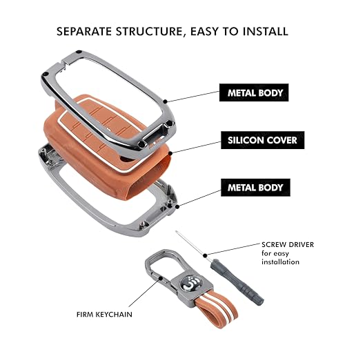 SHOPOFLUX Metal Key Cover Compatible with Toyota Fortuner | Fortuner Legender | Innova Hycross | Invicto 3 Button Smart Key (Brown Silicone) Shopoflux