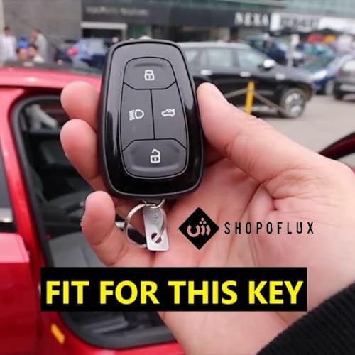 SHOPOFLUX Metal Key Cover Compatible with Tata Nexon | Harrier | Safari | Altroz | Tigor | EV | Punch | Tiago EV Electric 4 Button Smart Key Only (Light Grey ABS) Shopoflux
