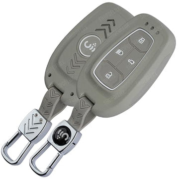 SHOPOFLUX Metal Key Cover Compatible with Tata Nexon | Harrier | Safari | Altroz | Tigor | EV | Punch | Tiago EV Electric 4 Button Smart Key Only (Light Grey ABS) Shopoflux