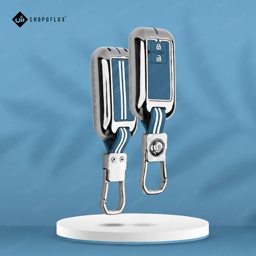 SHOPOFLUX Key Cover Compatible with Baleno, Grand Vitara, XL6, Swift, Brezza, Celerio, Ignis, Ertiga, Dzire, Fronx, Urban Cruiser, Rumion, Glanza, Hyryder 2 Button Key (Metal Blue Silicone) Shopoflux