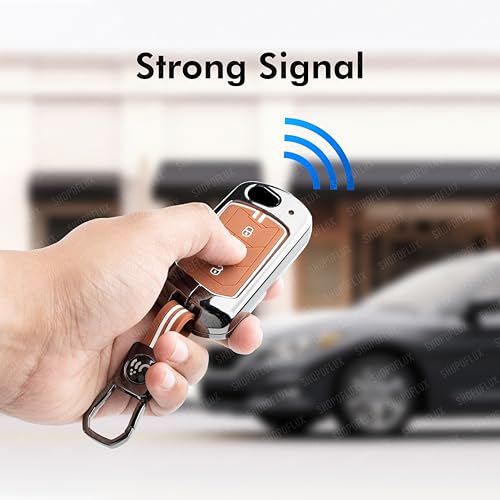SHOPOFLUX Metal Key Cover Compatible with Mahindra Scorpio N | 3XO | XUV 300 | Marazzo | XUV 700 | XUV 400 ev | Bolero | Thar Roxx 3 Button Flip Key (Brown Silicone) Shopoflux