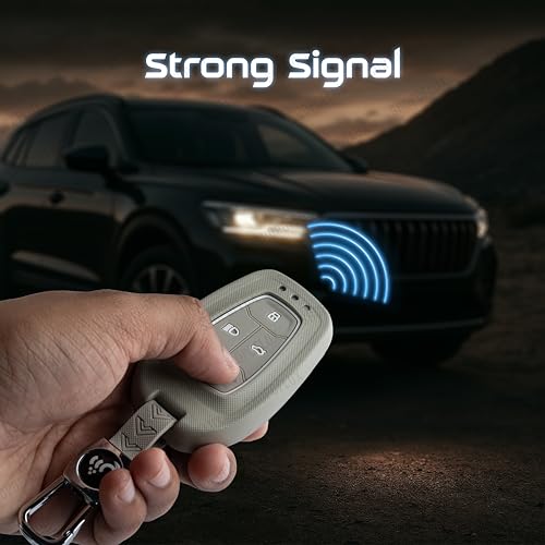 SHOPOFLUX Metal Key Cover Compatible with Tata Nexon | Harrier | Safari | Altroz | Tigor | EV | Punch | Tiago EV Electric 4 Button Smart Key Only (Light Grey ABS) Shopoflux