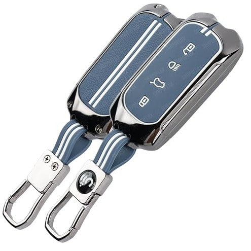 SHOPOFLUX Metal Key Cover Compatible for Tata Curvv | Curvv EV Electric 4 Button Smart Key (Metal Silicone Blue) Shopoflux