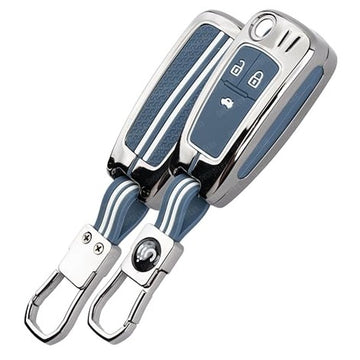 SHOPOFLUX Metal Key Cover Compatible for Chevrolet Cruze | Beat | Avio | Spark 3 Button Flip Key Only (Metal Silicone Blue)