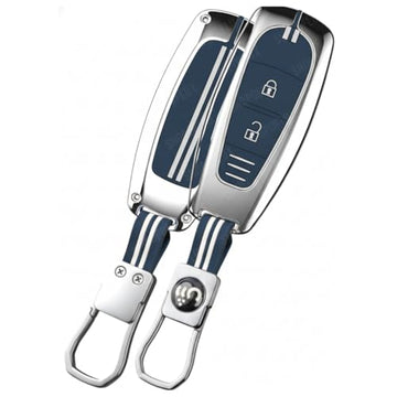 SHOPOFLUX Metal Key Cover Compatible with Baleno | Breeza | S Cross | Ciaz | Swift 2 Button Smart Key (Metal Blue Silicone)