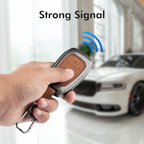 SHOPOFLUX Metal Key Cover Compatible with Tata Nexon | Harrier | Safari | Altroz | Tigor | EV | Punch | Tiago EV Electric 4 Button Smart Key Only (Leather Black Brown) Shopoflux