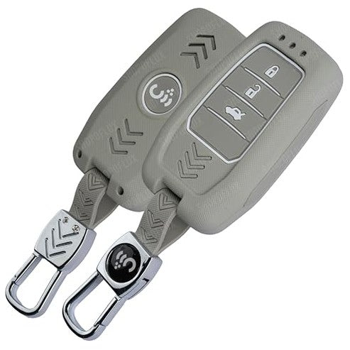 SHOPOFLUX Metal Key Cover Compatible with Toyota Fortuner | Fortuner Legender | Innova Hycross | Invicto 3 Button Smart Key (Light Grey ABS) Shopoflux