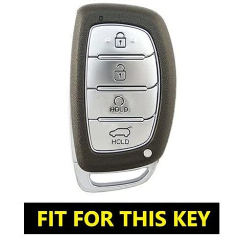 SHOPOFLUX Metal Key Cover Compatible with Hyundai Alcazar and Creta ev Car 4 Button Smart Key - Black Shopoflux