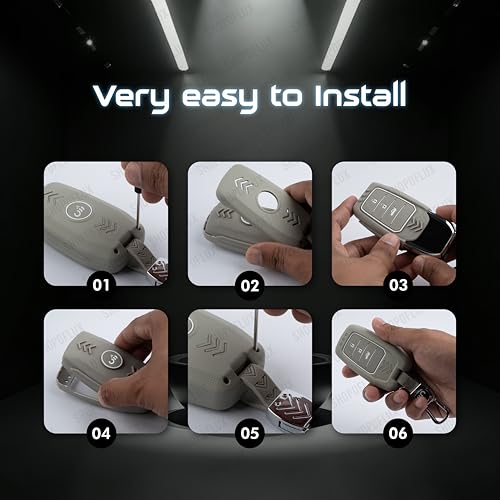 SHOPOFLUX Metal Key Cover Compatible with Tata Nexon | Harrier | Safari | Altroz | Tigor | EV | Punch | Tiago EV Electric 4 Button Smart Key Only (Light Grey ABS) Shopoflux