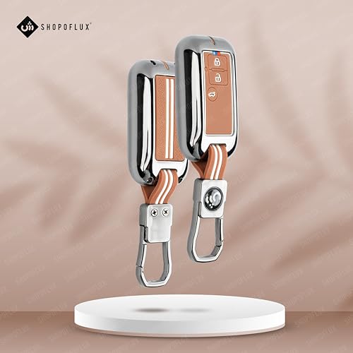 SHOPOFLUX Metal Key Cover Compatible with Suzuki Dzire | Ertiga 3 Button Smart Key (Pack 1) (Brown Silicone) (Copy) Shopoflux