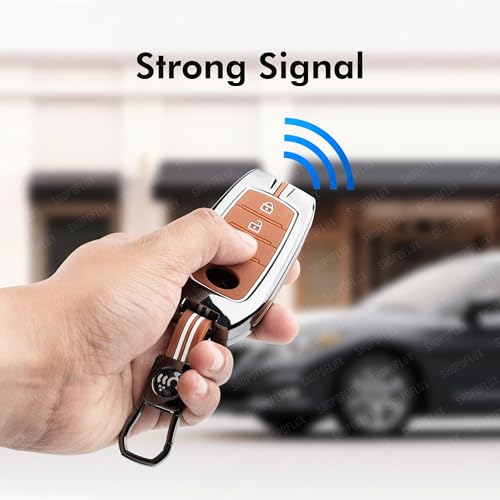 SHOPOFLUX Metal Key Cover Compatible with Toyota Fortuner | Fortuner Legender | Innova Hycross | Invicto 3 Button Smart Key (Brown Silicone) Shopoflux