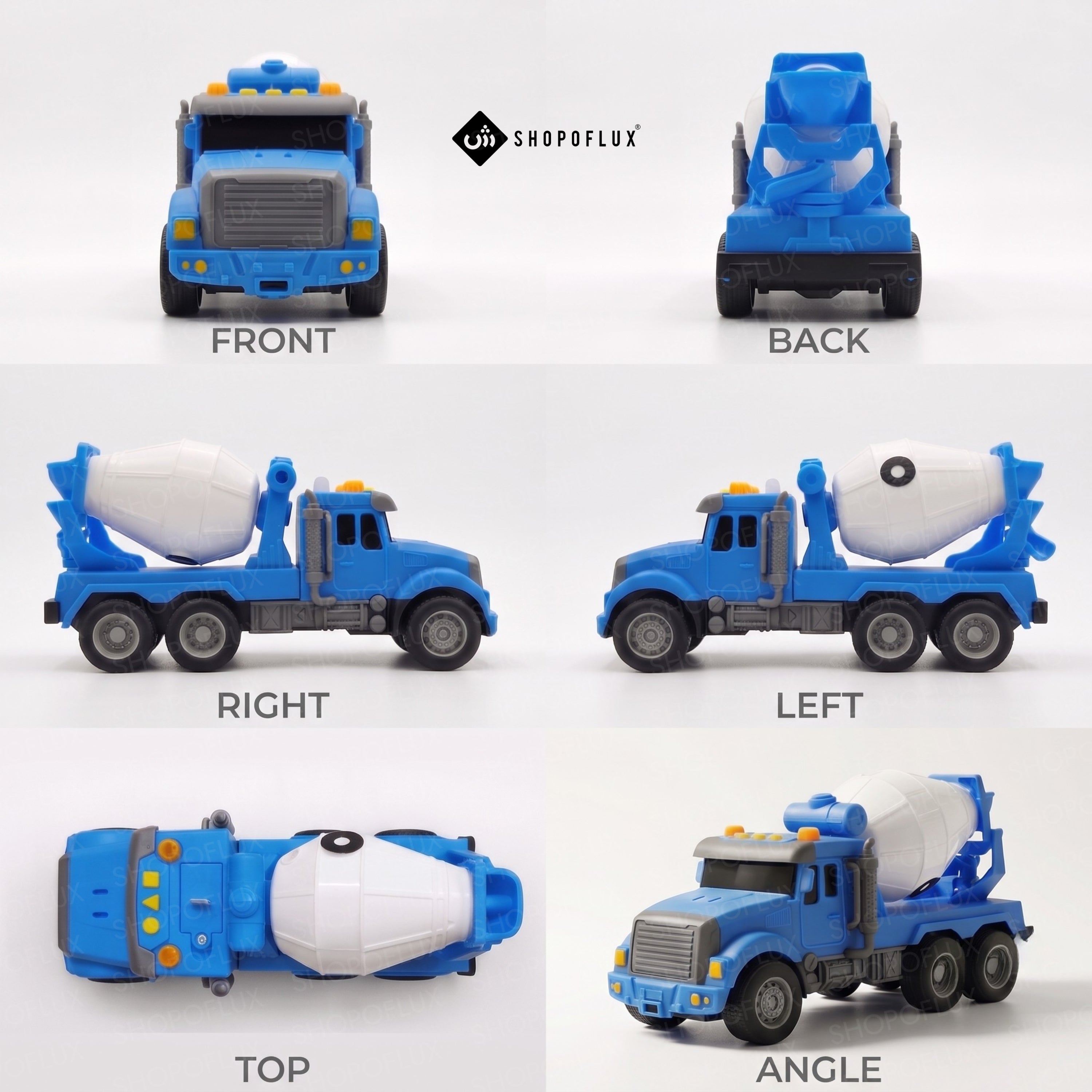 SHOPOFLUX Construction Cement Mixer Truck Toy with Friction Powered Push and Go Truck Toys for Kids, Boys and Girls Aged 3+ Year (Cement Mixer)