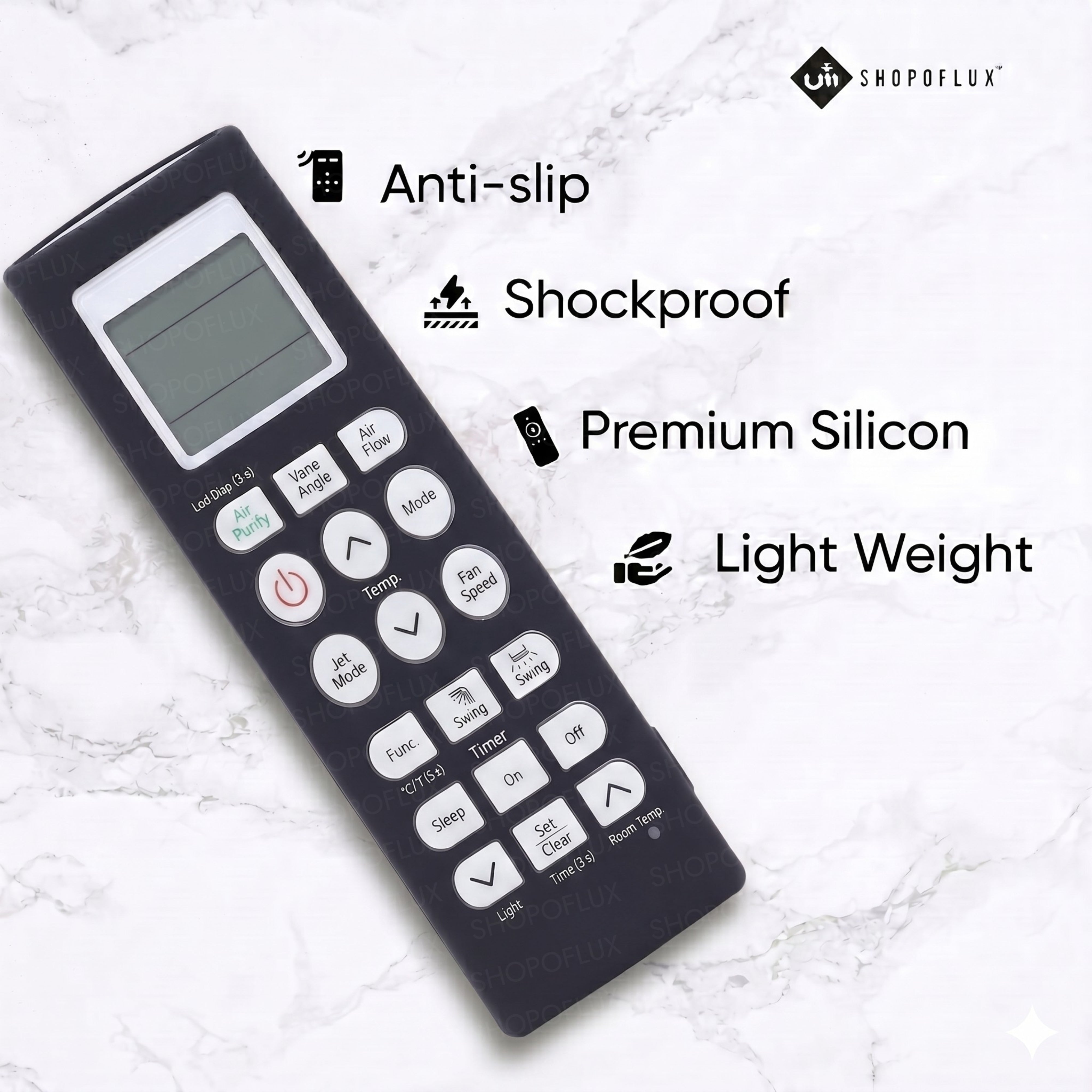 SHOPOFLUX Silicone AC Remote Cover Compatible with LG AC Remote Full Wrap Protective Case with Lanyard [Remote NOT Included] (Black)