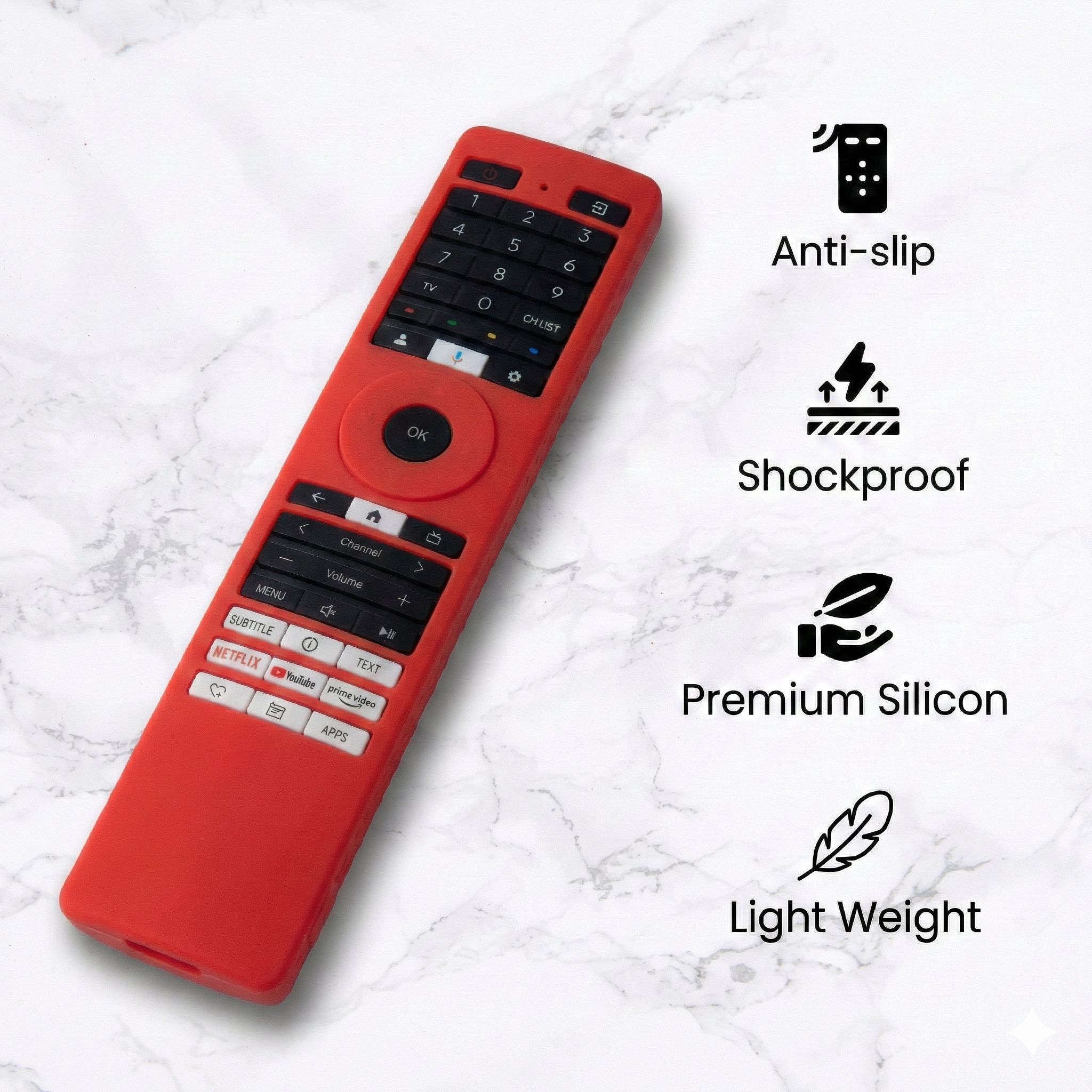 SHOPOFLUX Silicone TV Remote Cover Compatible with Toshiba Smart TV Protective Case with Lanyard (Red) Shopoflux