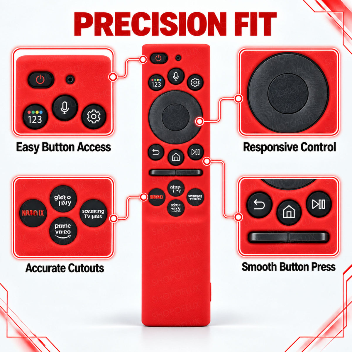 SHOPOFLUX Silicone Tv Remote Cover Compatible with Samsung Smart Tv Remote Without Sollar [Remote NOT Included] (Red)