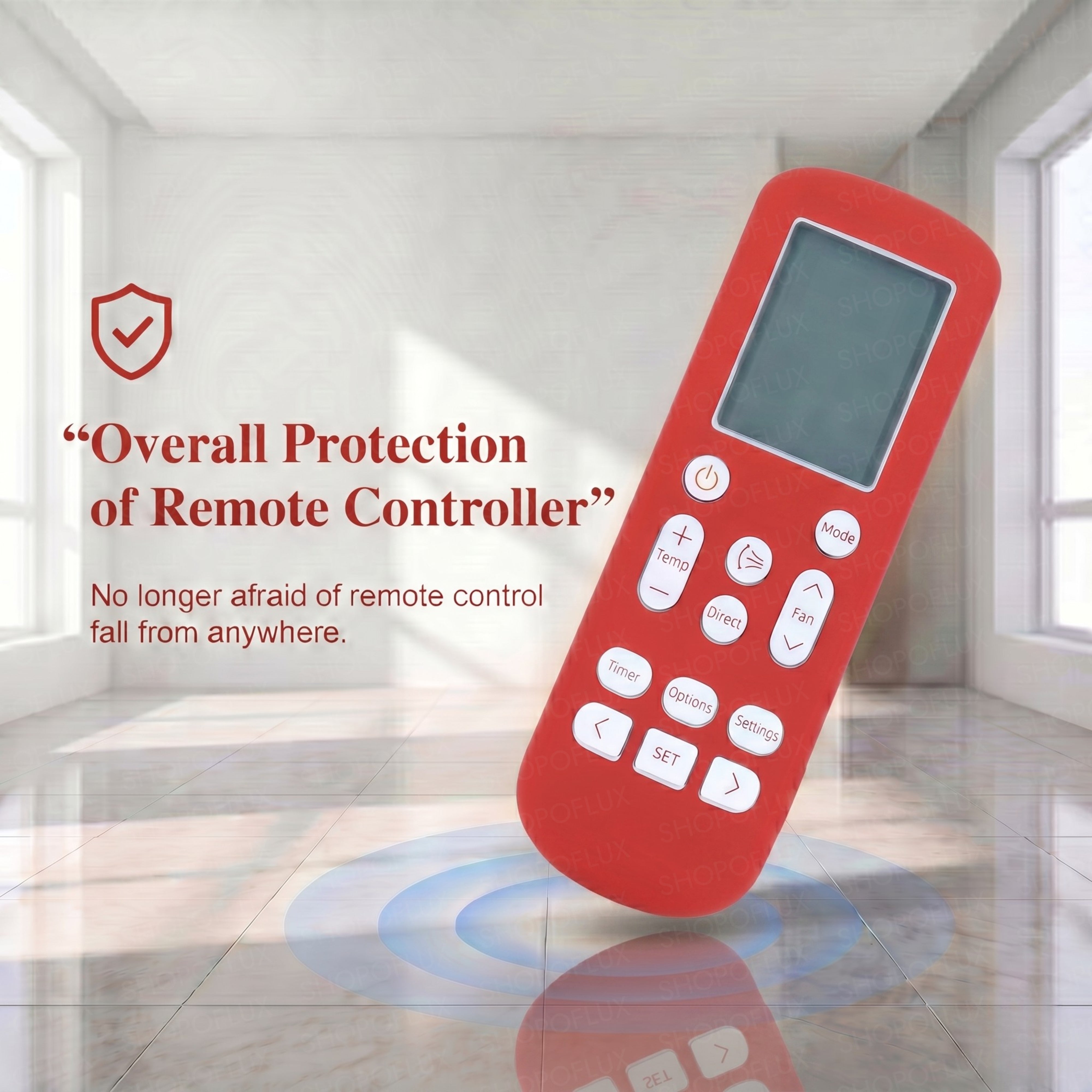 SHOPOFLUX Silicone AC Remote Cover Compatible with Samsung AC Remote Full Wrap Protective Case with Lanyard [Remote NOT Included] (Red)