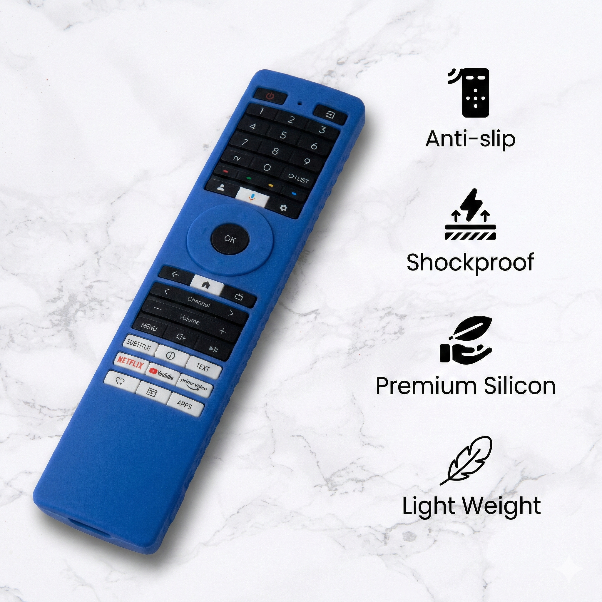 SHOPOFLUX Silicone TV Remote Cover Compatible with Toshiba Smart TV Protective Case with Lanyard (Blue) Shopoflux
