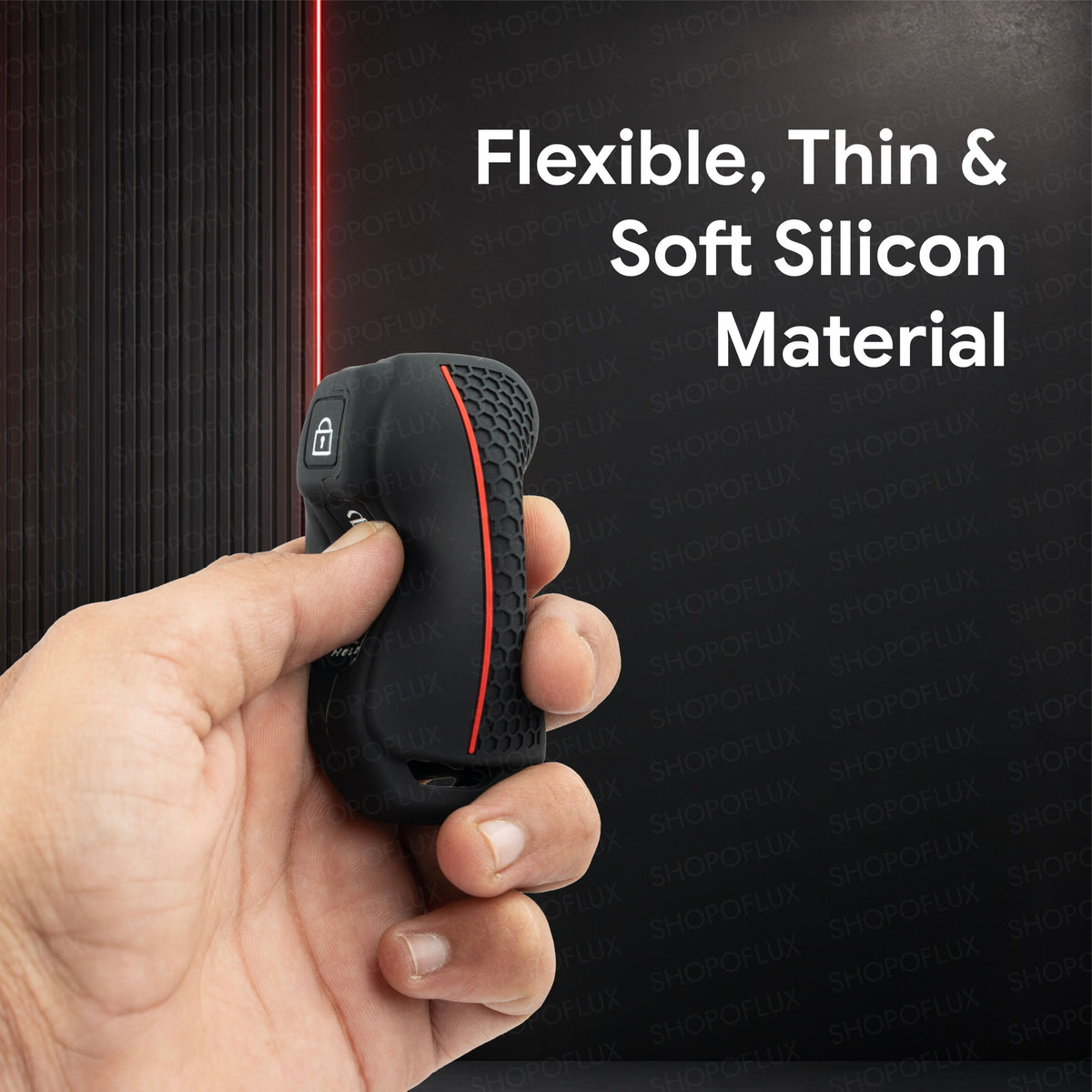 SHOPOFLUX Silicone Key Cover Compatible with Kia Seltos 2024 2023 Facelift HTX | Carens Clavis X Line | Sonet Facelift 4 Button Smart Key (Silicone Black)
