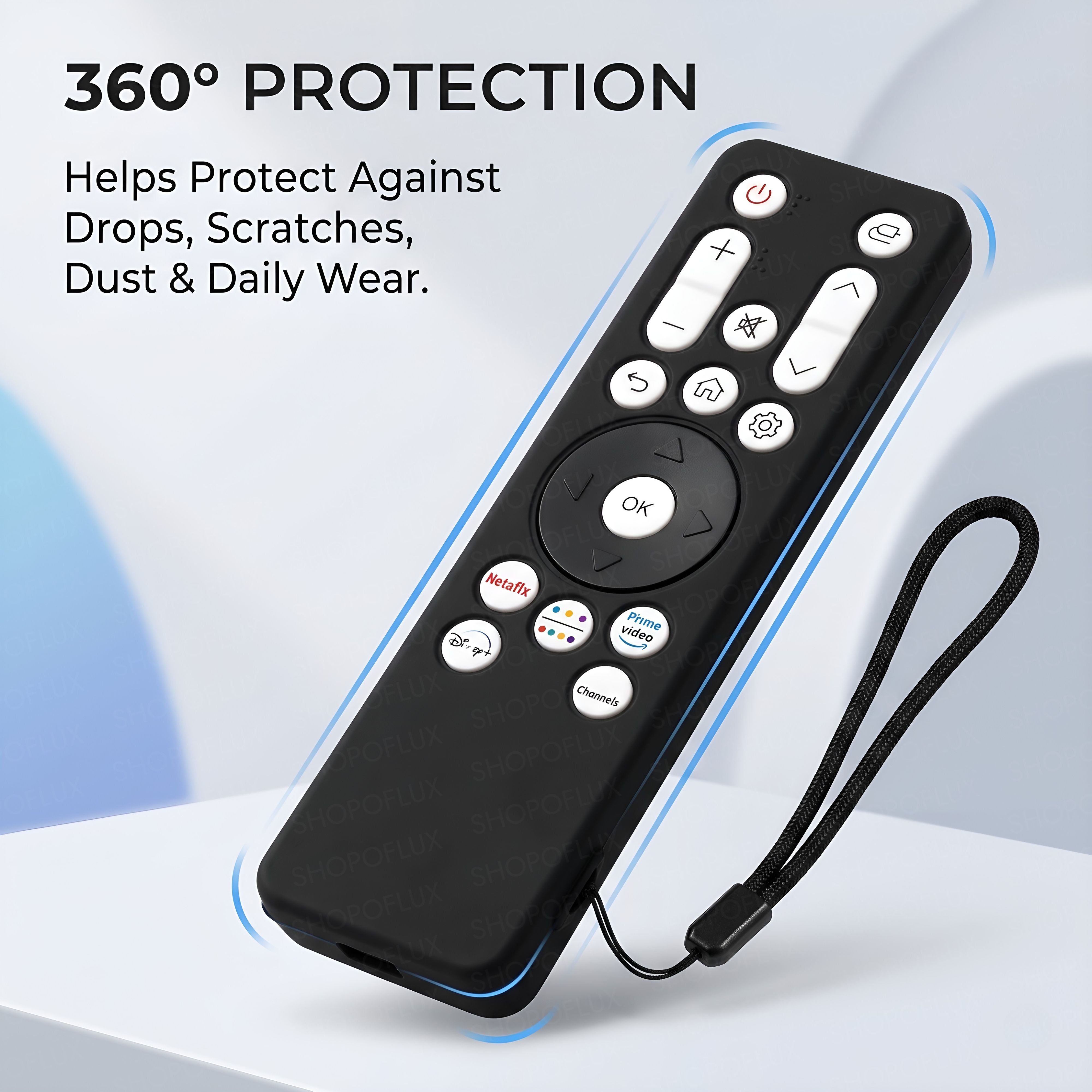 SHOPOFLUX Silicone Case Cover Compatible with LG Smart Monitor Remote Control with Lanyard (Black)