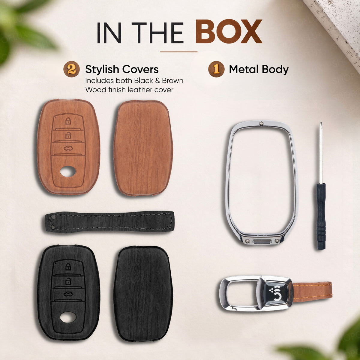 SHOPOFLUX Key Cover Compatible with Toyota Fortuner | Fortuner Legender | Innova Hycross | Invicto 3 Button Smart Key (Leather Black Brown)